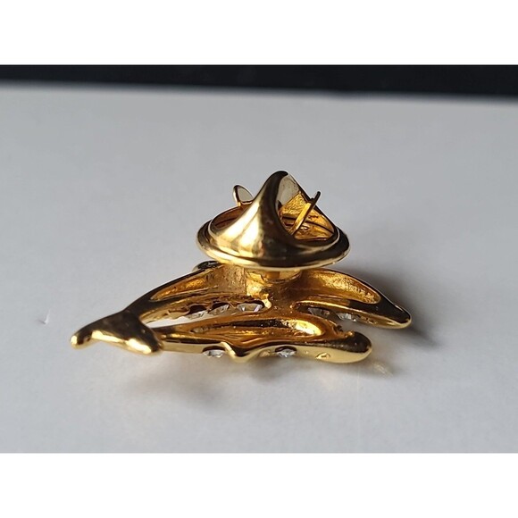 Gold Tone Metal Two Dolphins Shaped Rhinestone Pin Vintage Costume Jewelry - Picture 6 of 10